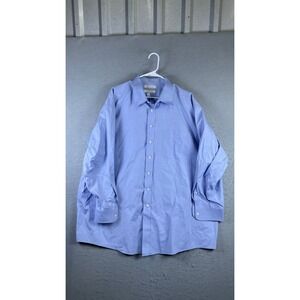 Gold Label Roundtree & Yorke Dress Shirt Men 18.5 34 Blue Excellent Non-Iron Big